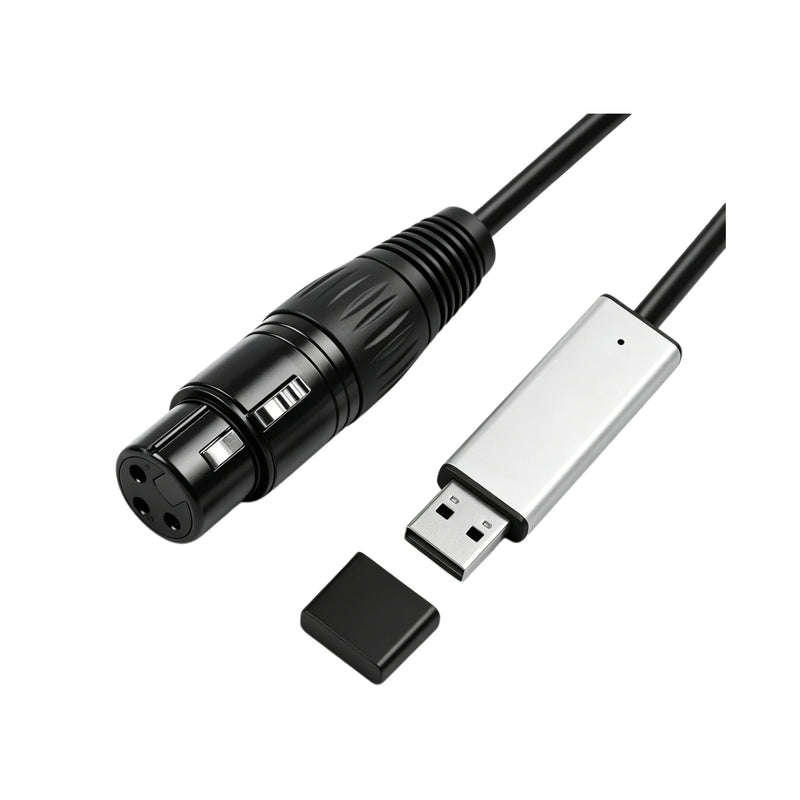 Câble interface USB vers DMX512 – détail de la prise XLR et de l'interface