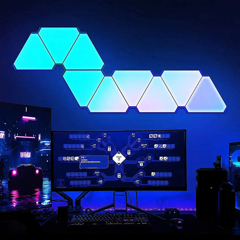 Panneaux LED muraux triangulaires RGB avec application et télécommande, de 1 à 16 panneaux