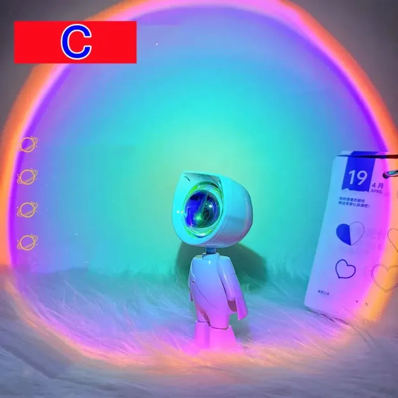 Lampe coucher de soleil astronaute USB – modèle C à projection arc-en-ciel