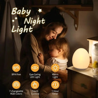 Veilleuse bébé LED en silicone, œuf ou pingouin, 7 couleurs, tactile, rechargeable