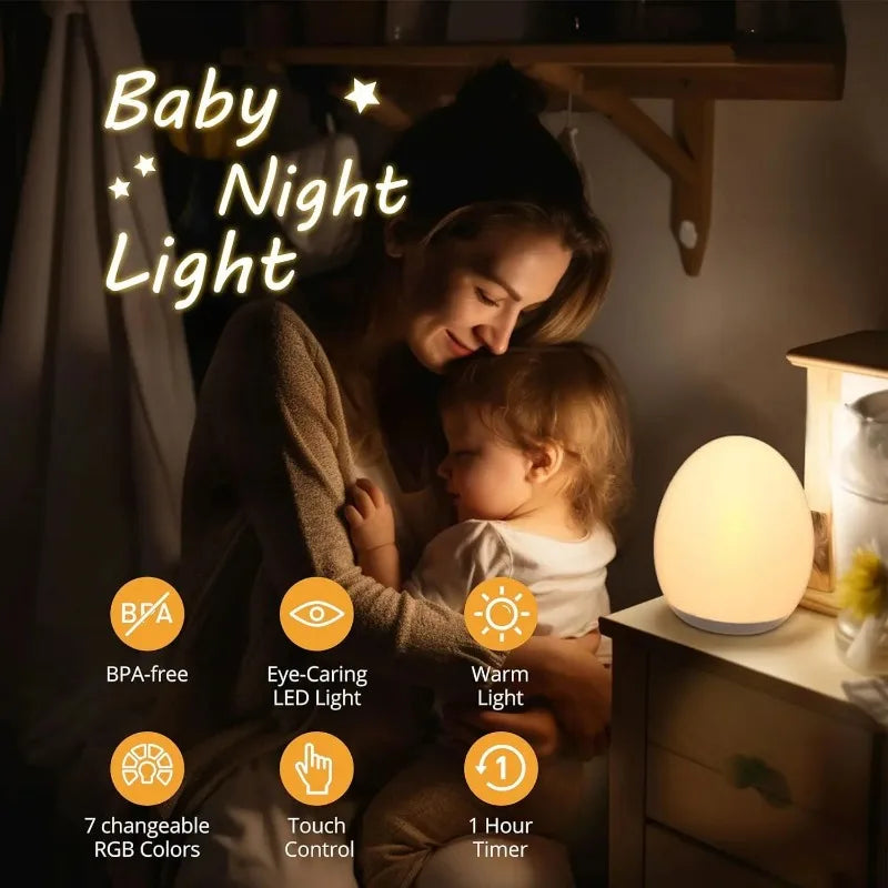 Veilleuse bébé LED en silicone, œuf ou pingouin, 7 couleurs, tactile, rechargeable