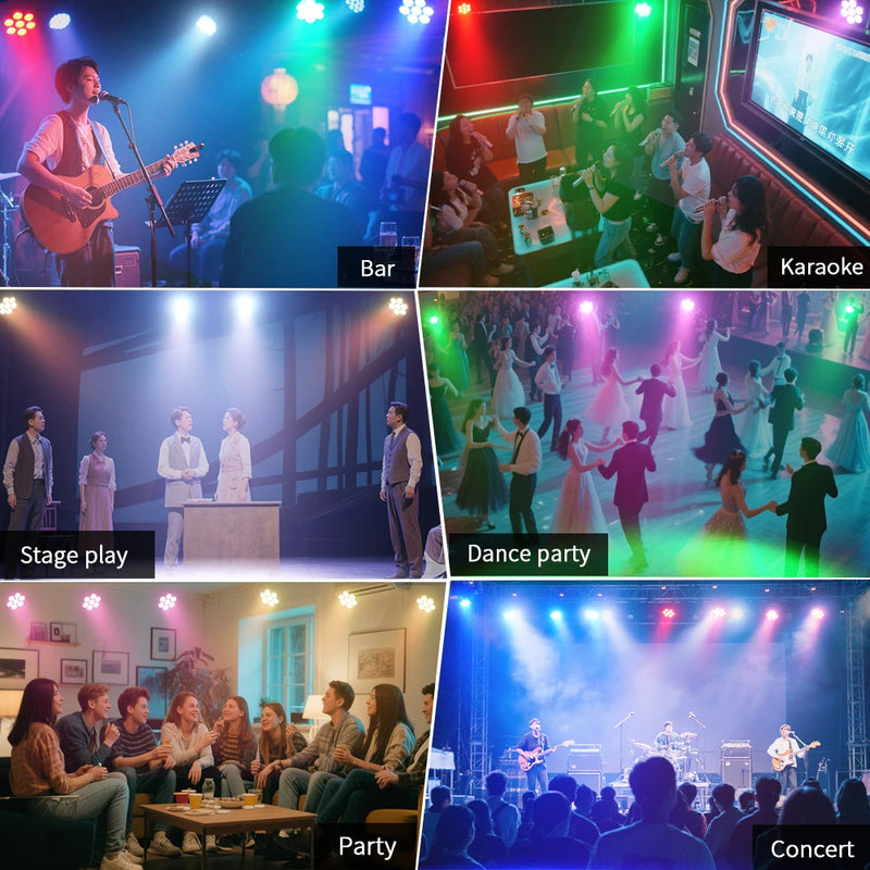 Lot de 4 mini lyres LED wash – usages : bar, karaoké, théâtre, soirée dansante, fête et concert
