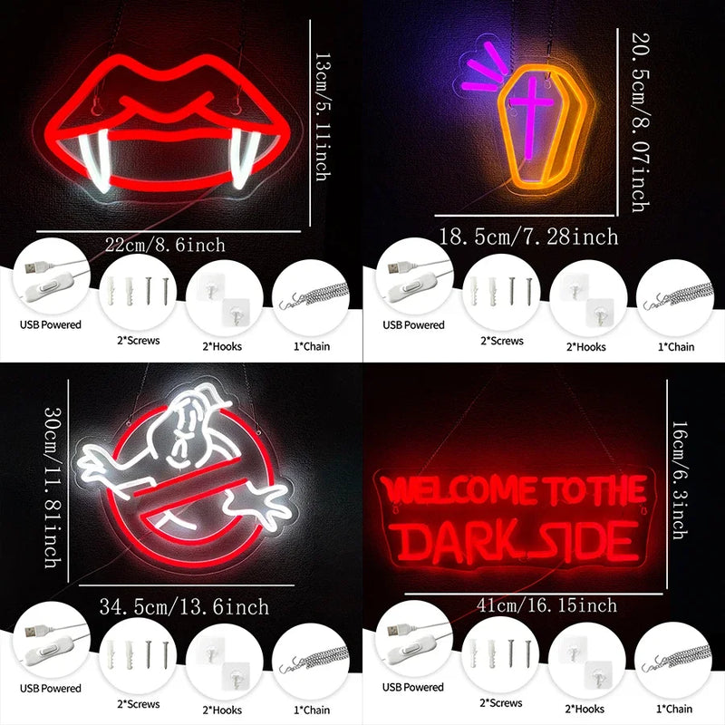 Néon Halloween – schéma des dimensions des quatre motifs