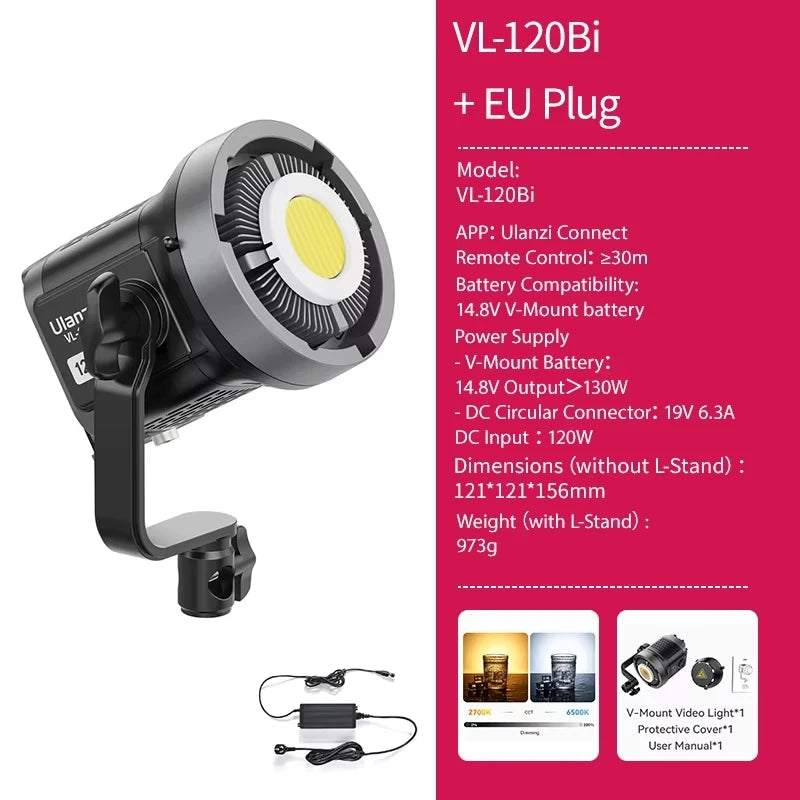 Lumière COB vidéo 120 ou 200 W bicolore ou RGB, application, V-Mount