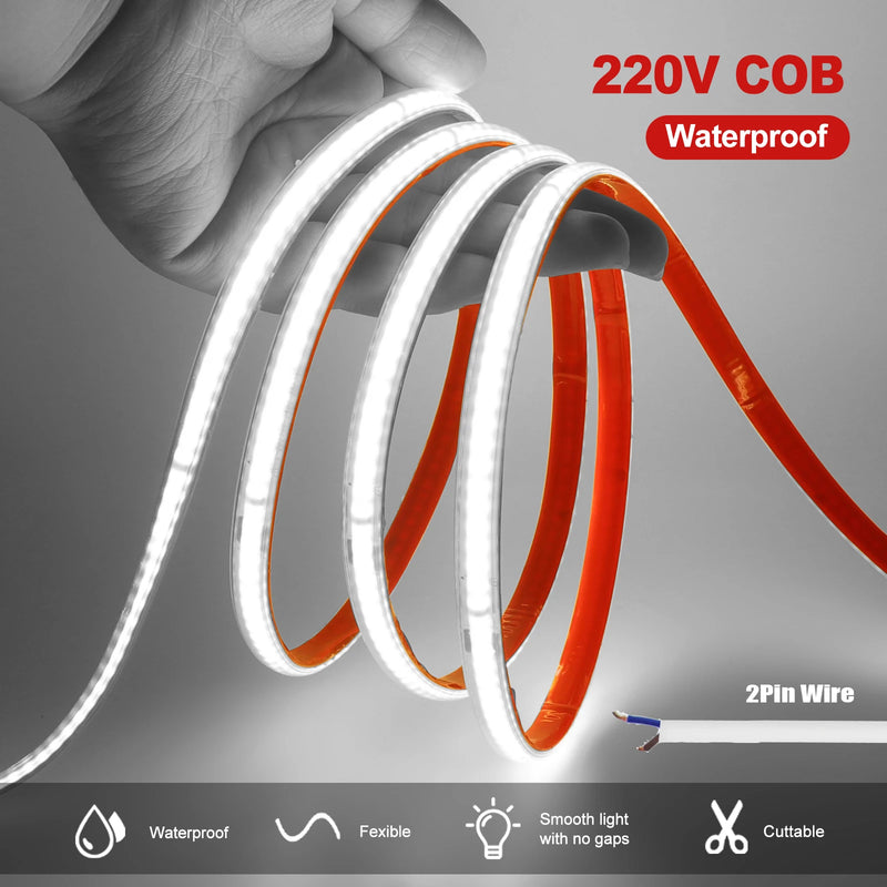 Ruban LED extérieur COB 220 V IP65, 240 LED/m, jusqu'à 100 m