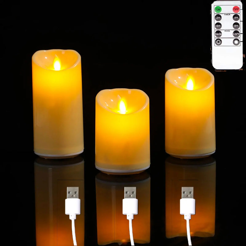 Bougies LED à mèche mobile rechargeables avec télécommande, 10 à 15 cm