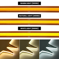 Ruban LED COB 24 V – blanc chaud, neutre et froid allumés côte à côte