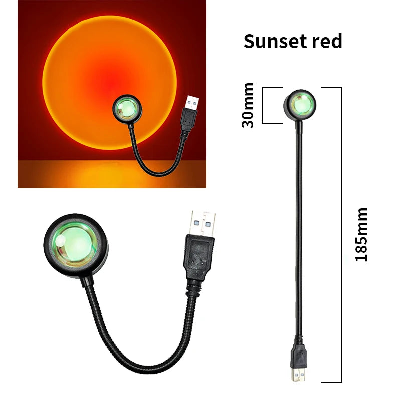 Lampe coucher de soleil USB – version rouge, tête de 30 mm, longueur 185 mm