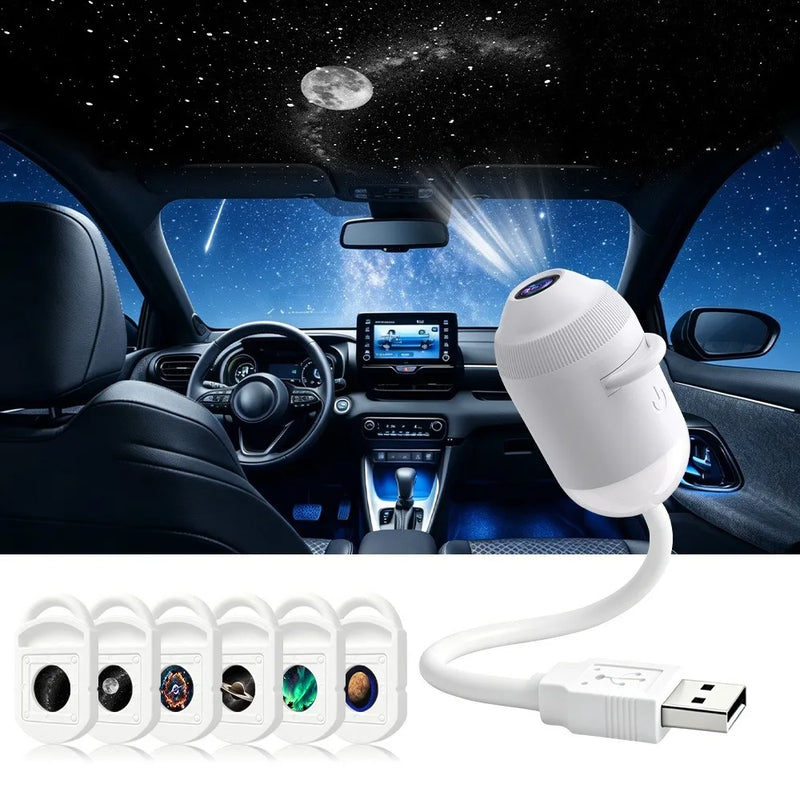 Projecteur ciel étoilé USB – lampe blanche et 6 films dans l'habitacle d'une voiture