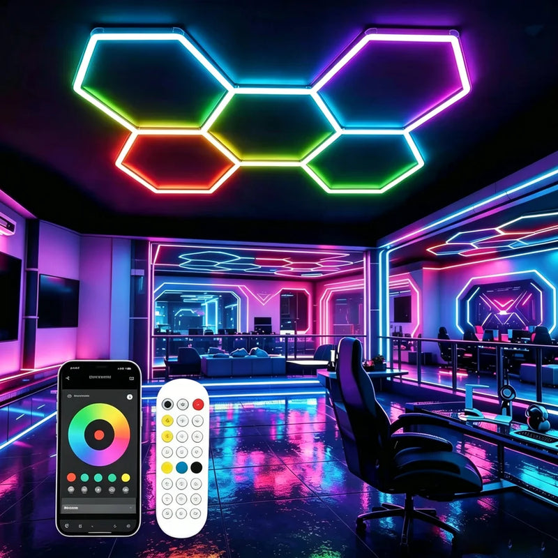 Éclairage LED hexagonal RGBW, télécommande et application, 1 ou 5 hexagones