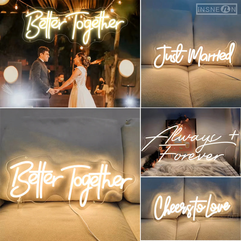 Néon mariage LED à message, 8 modèles, blanc chaud ou froid, USB