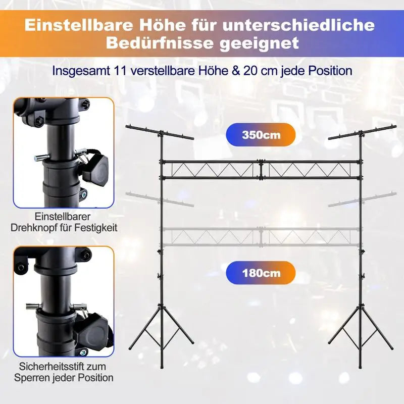 Structure truss portique DJ – réglage de la hauteur de 180 à 350 cm avec bouton de serrage et goupille de sécurité