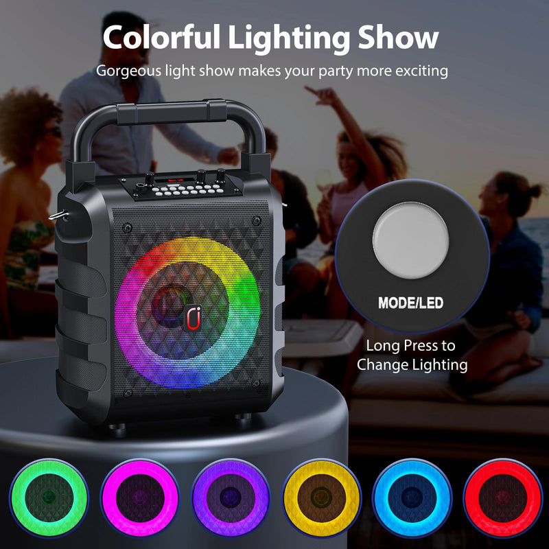 Enceinte karaoké lumineuse portable, Bluetooth 5.3, 2 micros sans fil