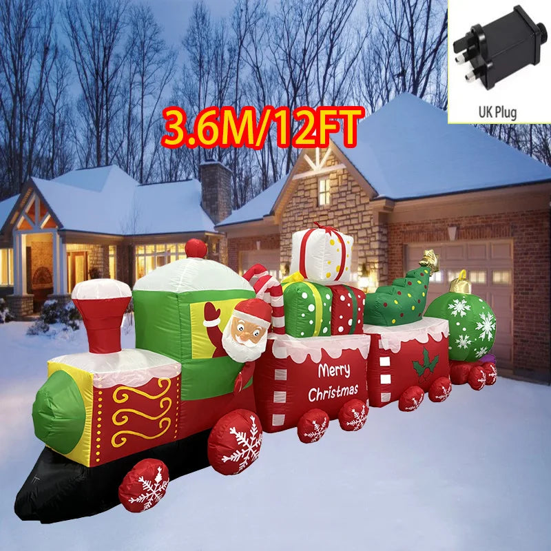 Décoration de Noël extérieure gonflable lumineuse : traîneau, train, tracteur ou camion