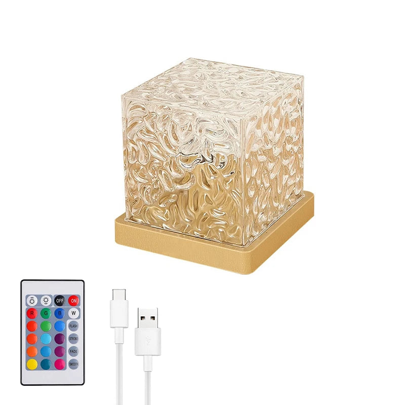 Lampe cube à ondulations d'eau, 16 couleurs RGB, télécommande et alimentation USB-C
