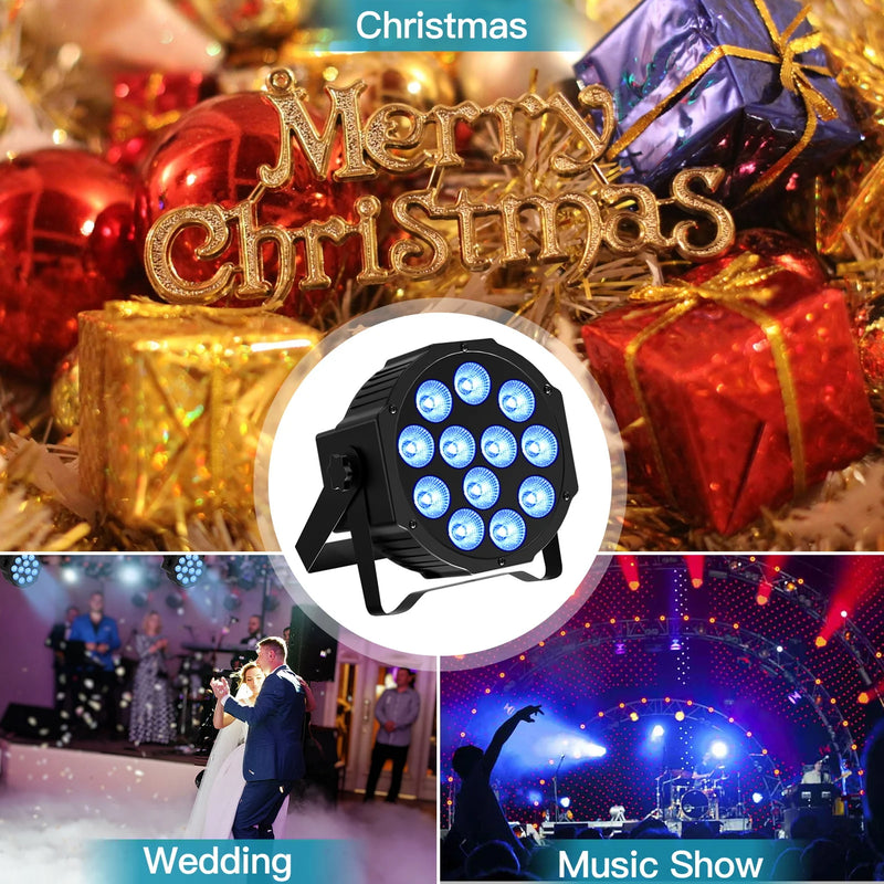 Pack de 4 PAR LED plats – exemples d'usage : fêtes de fin d'année, mariage et spectacle