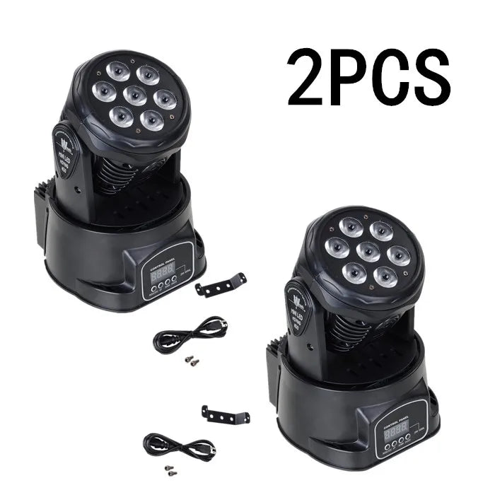 Lot de 2 mini lyres LED wash 7 x 12 W RGBW, DMX512, rotation 540°
