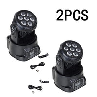 Lot de 2 mini lyres LED wash 7 x 12 W RGBW, DMX512, rotation 540°