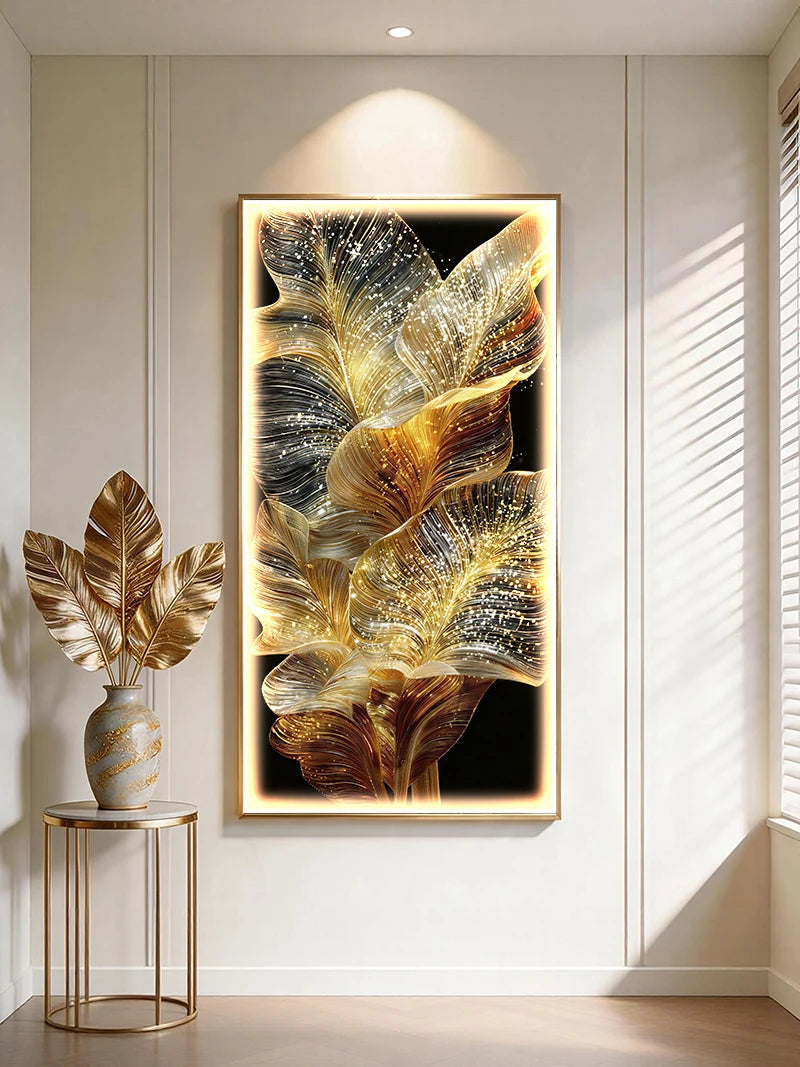 Tableau lumineux feuilles dorées – vue 7