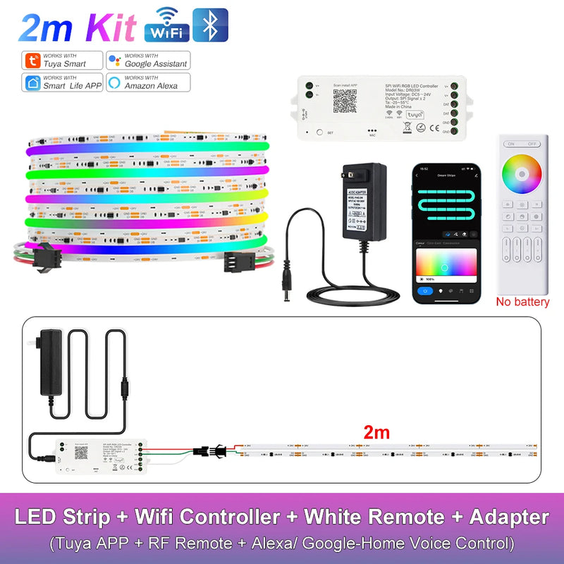 Ruban LED COB RGB adressable, Wi-Fi, télécommande, kit 1 à 25 m