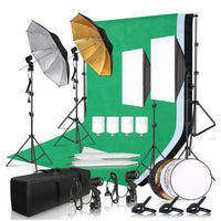 Kit studio photo à la pièce : 4 kits softbox et 4 cadres de fond de 2,4 x 4 m, 12 articles
