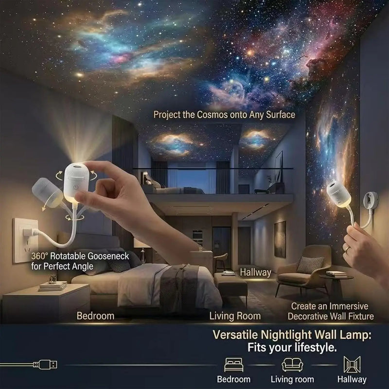 Veilleuse projecteur d'étoiles tactile – col flexible orientable à 360° pour projeter sur chambre, salon et couloir