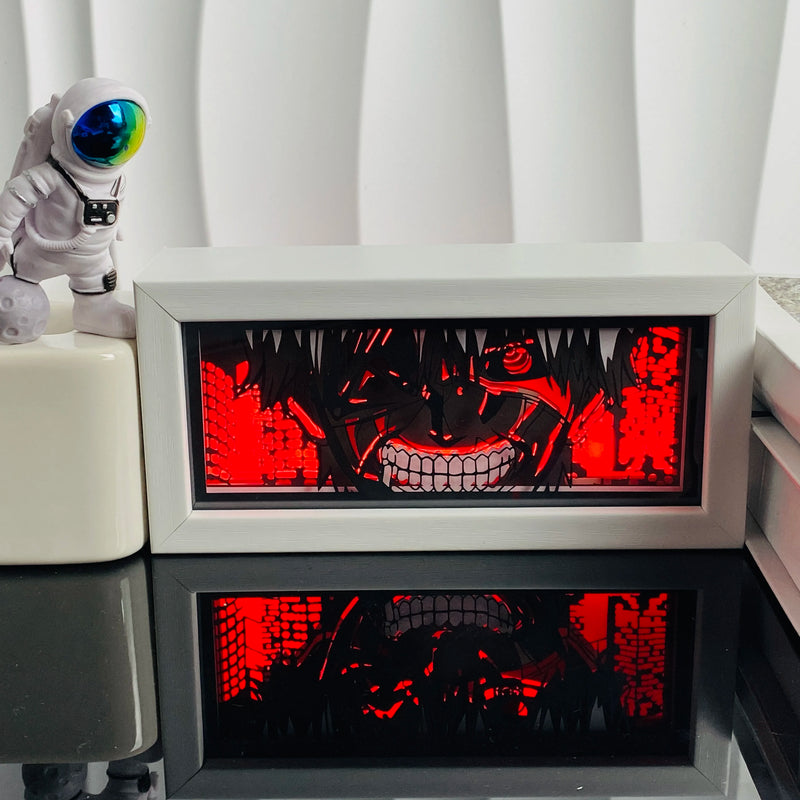 Tableau lumineux LED manga – Kaneki, cadre allumé en rouge