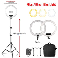 Ring light LED 45-48 cm, trépied au choix, 3 supports téléphone