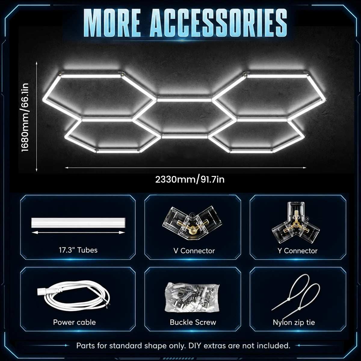 Kit éclairage LED hexagonal garage 3, 5, 8 ou 14 hexagones 6500 K
