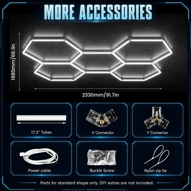 Kit éclairage LED hexagonal garage 3, 5, 8 ou 14 hexagones 6500 K