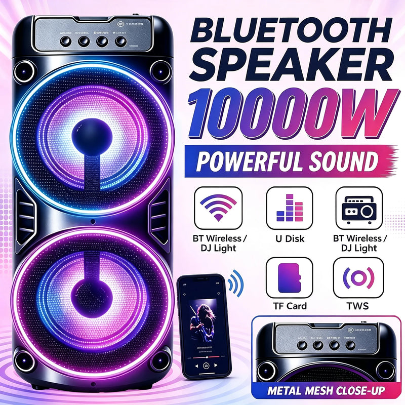 Enceinte Bluetooth lumineuse – visuel des sources de lecture : Bluetooth, clé USB, carte TF et TWS