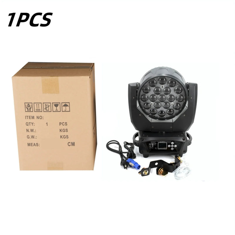 Lyre LED wash 19 x 15 W RGBW, zoom 8° à 60°, DMX 16 ou 24 canaux
