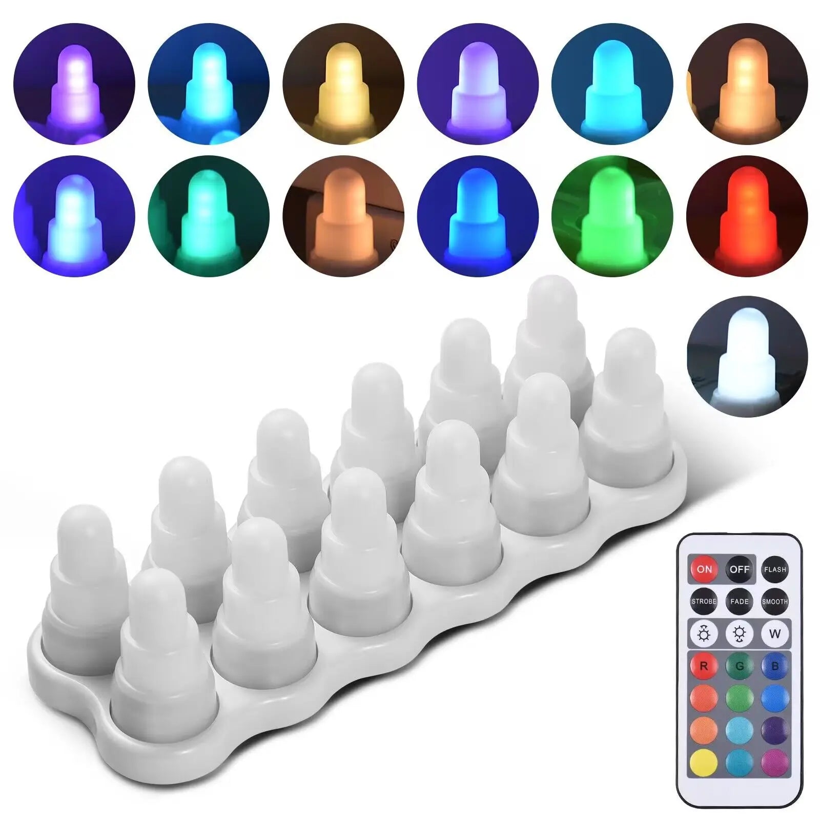 Lot de 12 bougies LED rechargeables multicolores ou ambre, base de charge