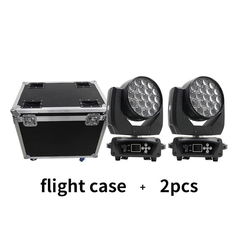 Lyre LED wash zoom 19 x 15 W – 2 lyres devant leur flight case