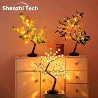 Arbre lumineux bonsaï LED à branches flexibles, 5 feuillages, USB ou piles