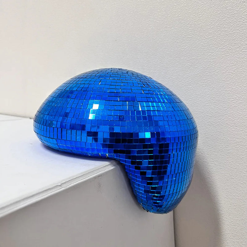 Boule à facettes déco à poser, demi-boule fondue en miroir, 20 cm