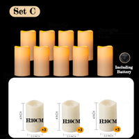 Bougies colonnes LED flamme vacillante, piles incluses, lot de 9 à 120