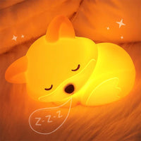 Veilleuse bébé renard en silicone rechargeable USB, tactile avec minuterie