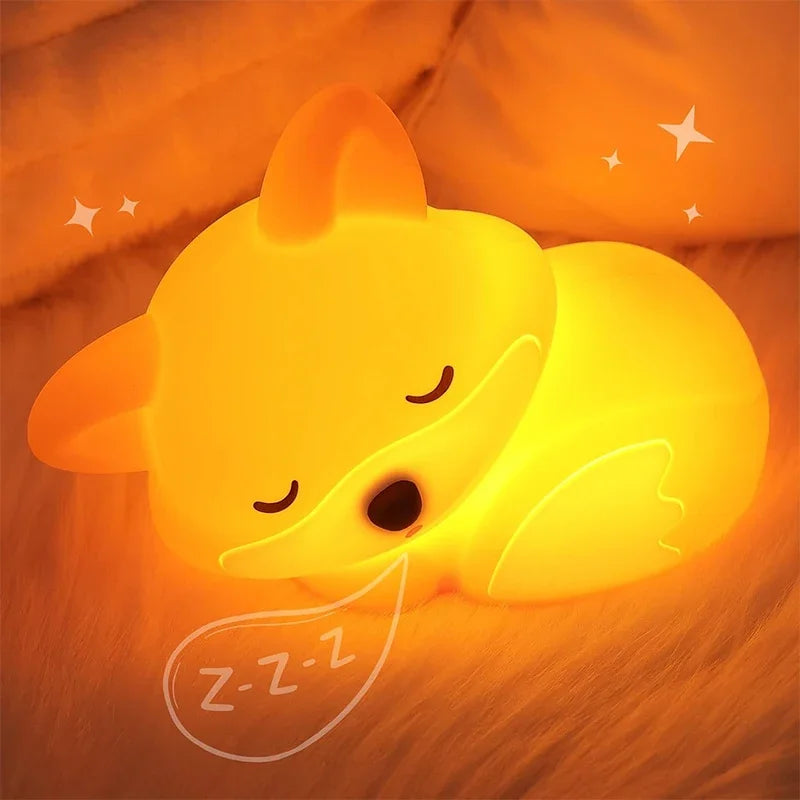 Veilleuse bébé renard en silicone rechargeable USB, tactile avec minuterie
