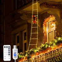 Échelle lumineuse de Noël avec Père Noël grimpeur, 8 modes, USB, 1,6 m ou 3 m