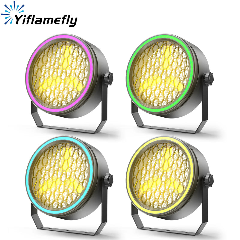 Projecteur PAR vintage à 3 LED COB dorées et 51 LED RGB, DMX, à l'unité ou en lot
