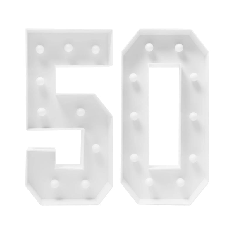 Chiffres lumineux géants 50 ans, 100 cm en carton mousse, à piles