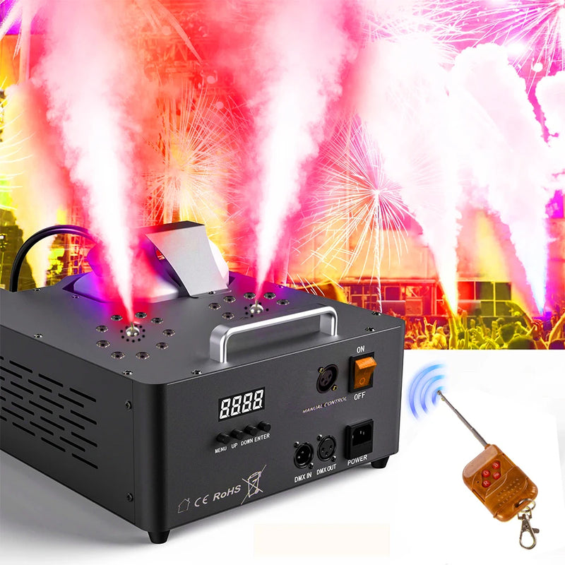 Machine à fumée 2000 W à double tube, DMX 13 canaux, LED RGB et télécommande sans fil