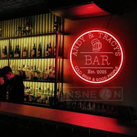 Enseigne néon bar personnalisée à votre nom, rond 29 cm, USB