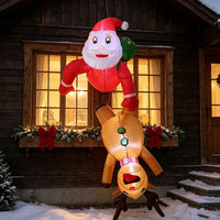 Père Noël gonflable suspendu avec renne la tête en bas, LED, 1,8 m