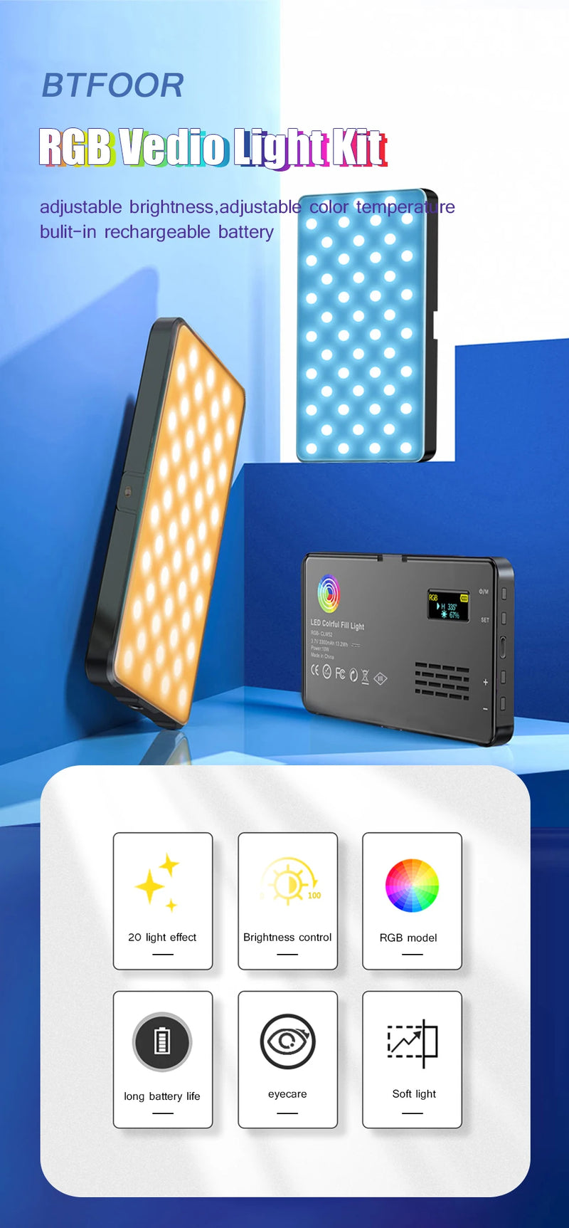 Lampe vidéo LED RGB de poche – vue 7
