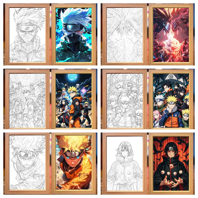 Cadre lumineux Naruto – collage de plusieurs motifs, éteints puis allumés