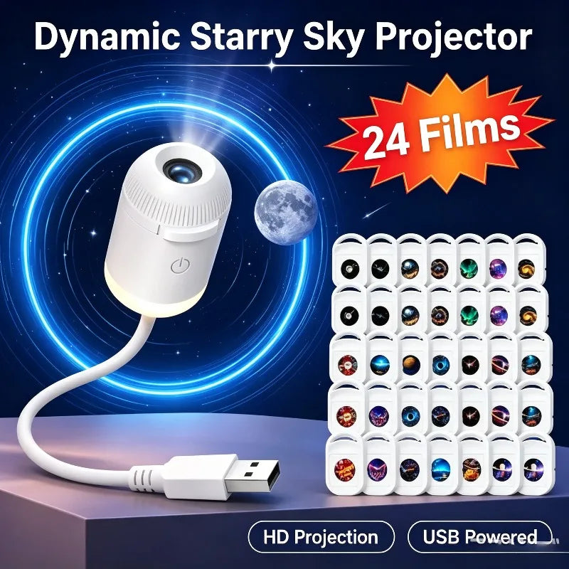 Projecteur ciel étoilé USB sur bras flexible, veilleuse, 1 à 24 films