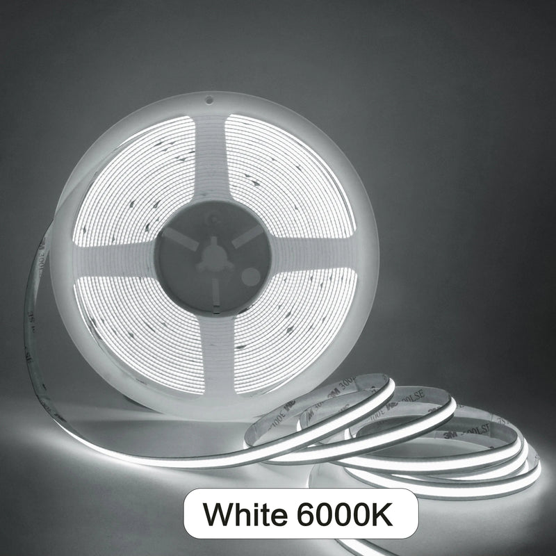 Ruban LED COB 24 V – rouleau allumé en blanc froid 6000 K