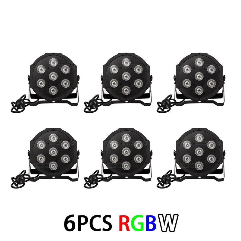 Lot de 6 projecteurs PAR LED 7 x 12 W RGBW 4 en 1, vue de face